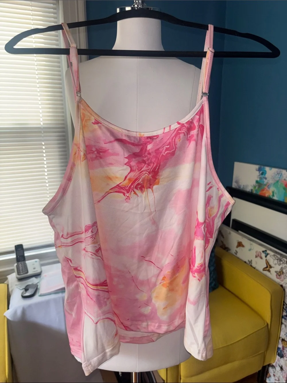 chic Marble-Print Pink & Yellow Satin Pajama Set